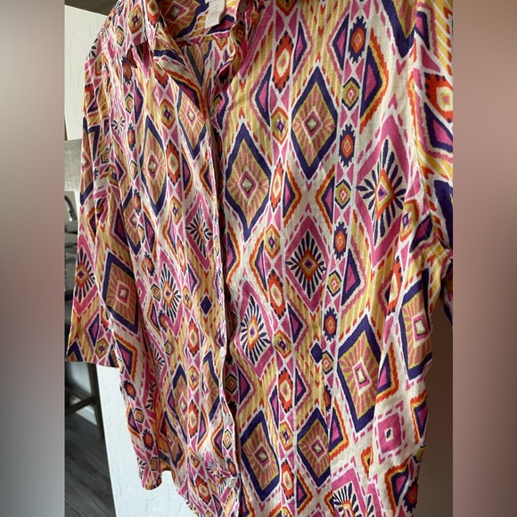 Chico’s| Boho Linen Long Sleeve Blouse, No-Iron Fabric—Size 2•••Lagenlook - Picture 5 of 16